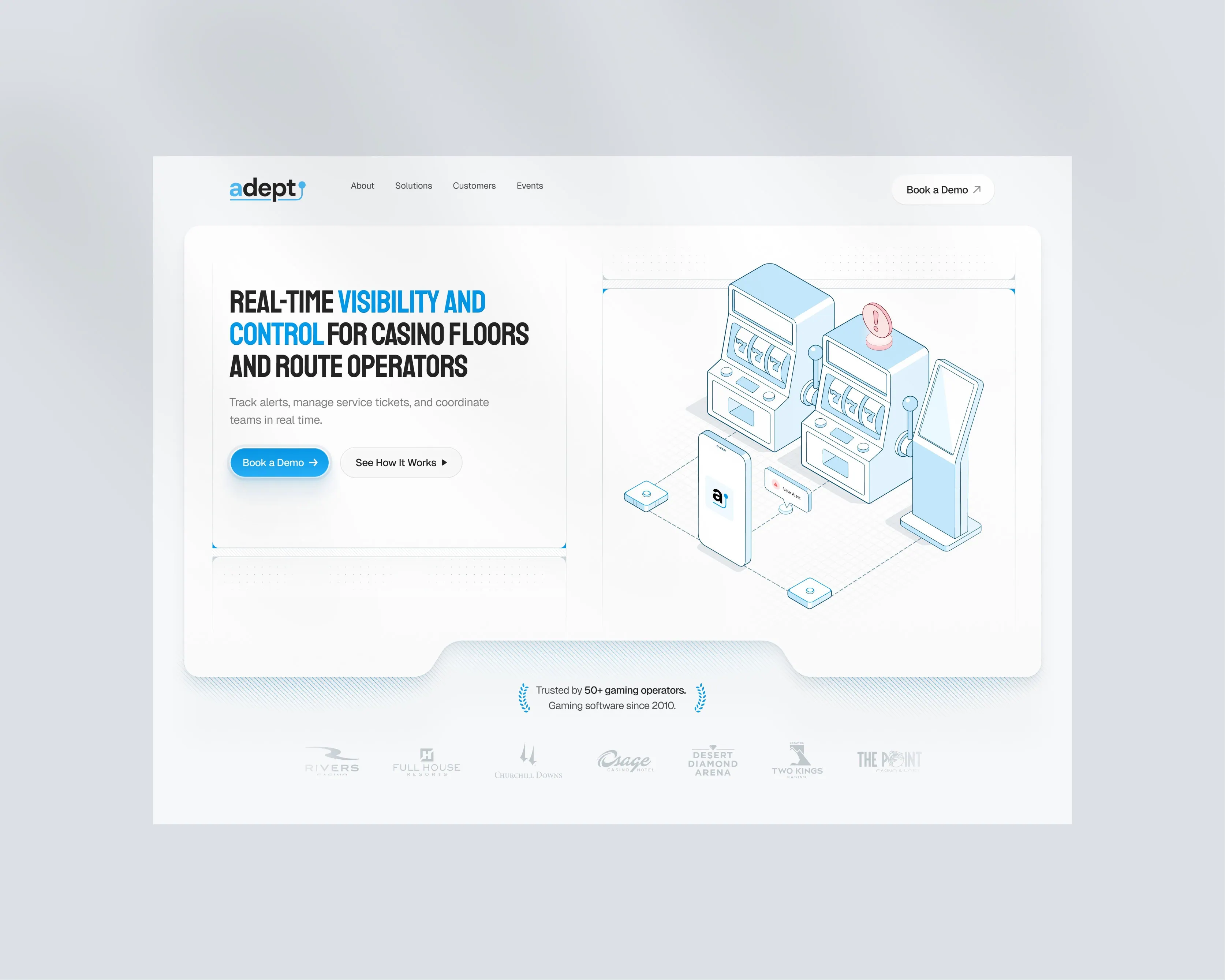 Supplied Adept homepage design with connected gaming equipment.