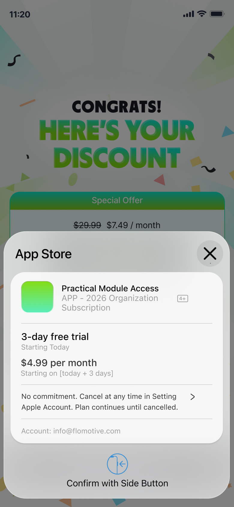Confirm the subscription in the App Store.